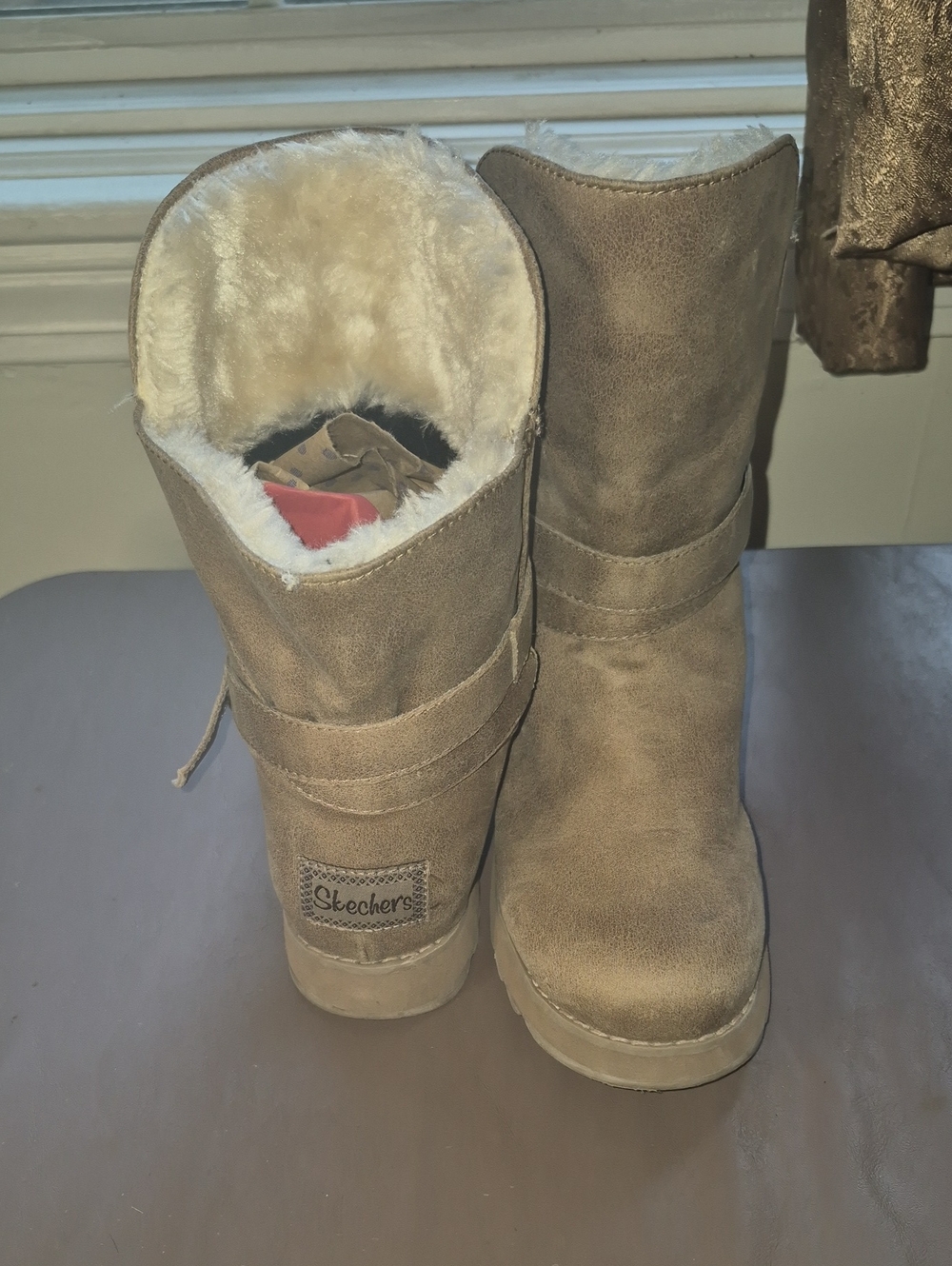 Skechers Beige/Tan Fleece-Lined Slip-On Boots